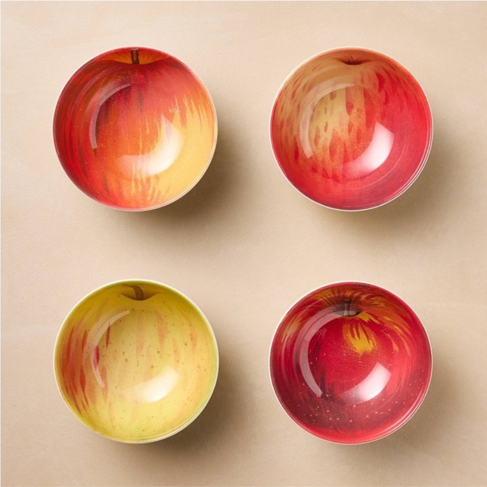 JOHN DERIAN NWT 4pc melamine apple dining bowls -12oz